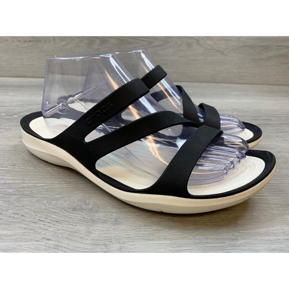 Crocs Swiftwater Strappy Sandals Black White Women's 10 Comfort Water Shoes